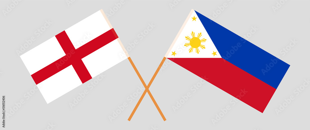 Crossed flags of England and the Philippines. Official colors. Correct proportion