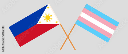 Crossed flags of the Philippines and Transgender Pride. Official colors. Correct proportion
