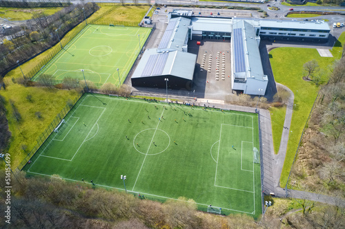 Football pitch and sports centre aerial view in Helensburgh