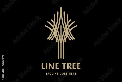 Elegant Luxury Golden Line Tree Plant for Grow Logo Design Vector