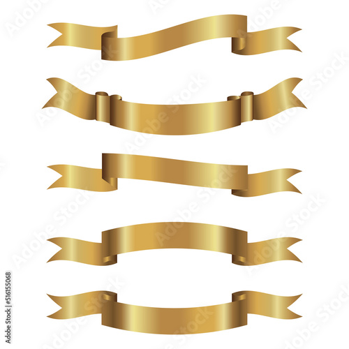 Banner with golden ribbon, glittering template of a decor element for a greeting card, inscription