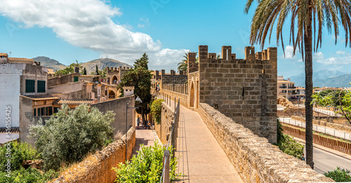 Walls of the Porta del Moll fortress in the old town of Alcudia, Mallorca island photo