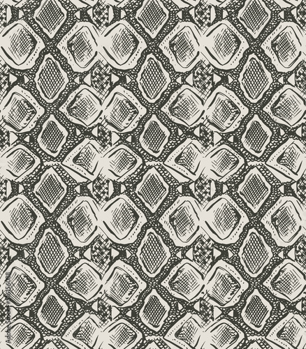 Vector seamless pattern with hand drawn python skin ornament. Modern trendy endless background