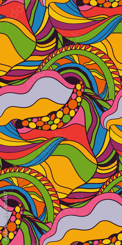 Vector retro colorful psychedelic seamless pattern in 1970s style