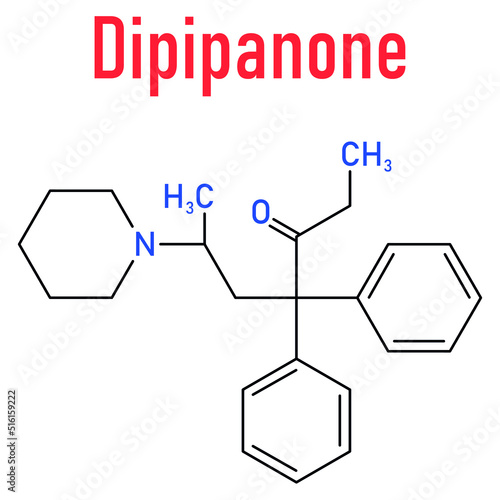 Skeletal formula of Dipipanone opioid analgesic drug molecule.