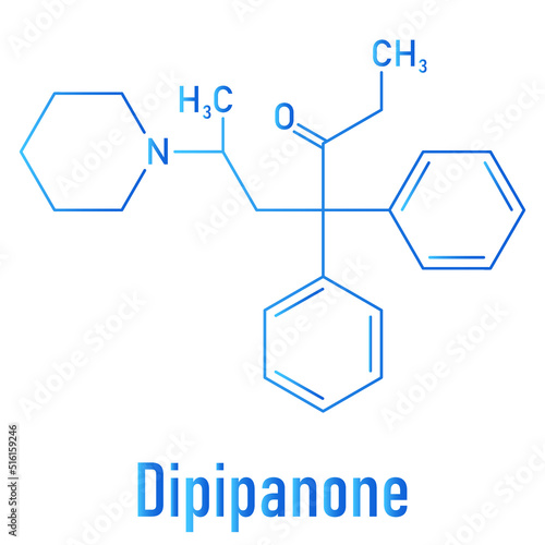 Skeletal formula of Dipipanone opioid analgesic drug molecule.