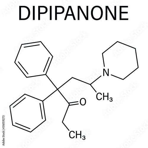 Skeletal formula of Dipipanone opioid analgesic drug molecule.