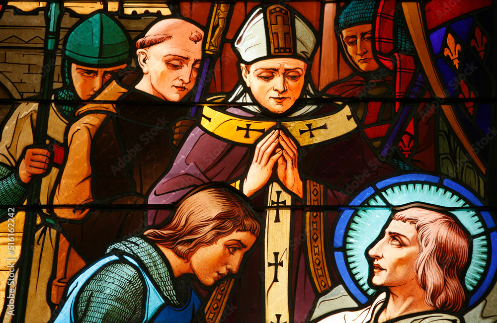 Saint Louis church stained glass window : Saint Louis's death in Tunis