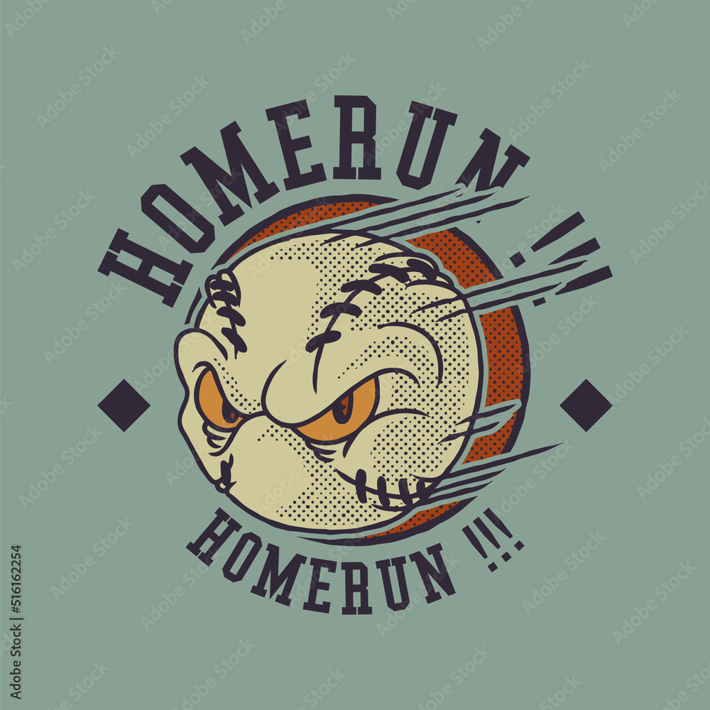Fototapeta premium Cartoon emblem of angry baseball ball with retro style