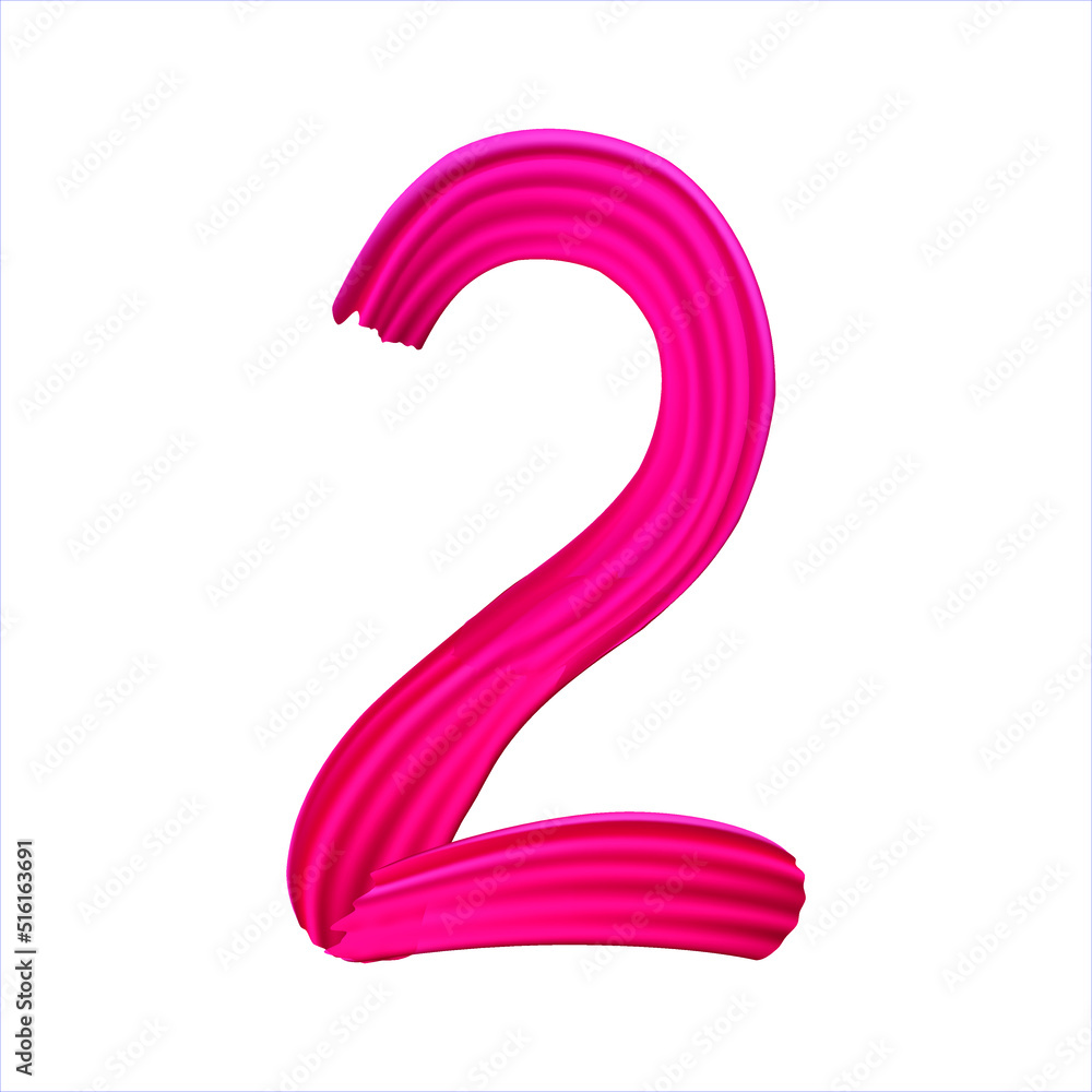 Number 2 of realistic red paint brush strokes. Numbers isolated on a white background. Number one written smears by dark pink paint. Vector illustration EPS 10 Number 2 of realistic red paint brush strokes. Numbers isolated on a white background. Number one written smears by dark pink paint. Vector illustration EPS 10