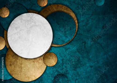 Blue, brown and grey circles abstract grunge geometric background. Vector design