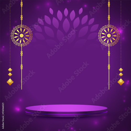 indian festival raksha bandhan purple background with 3d podium