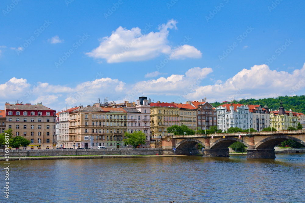 Townhouses and bridge in the center of Prague