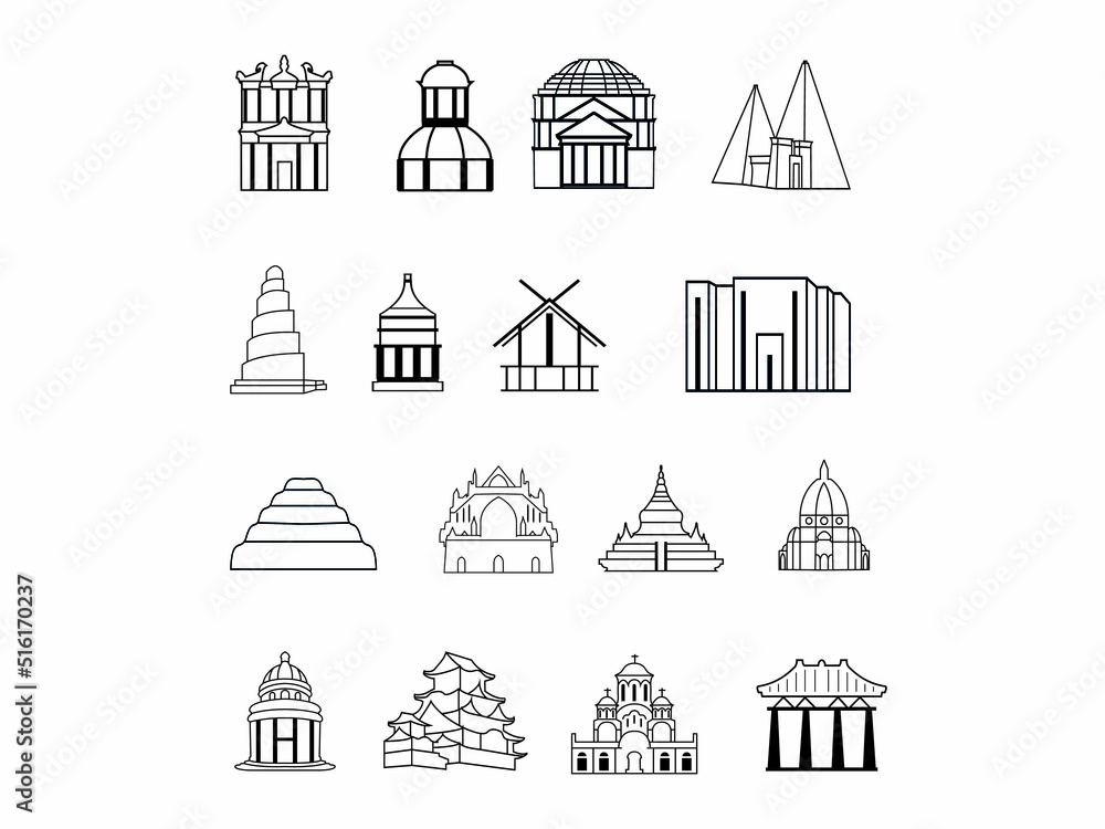 ancient architecture line art icon set .ancient vector illustration