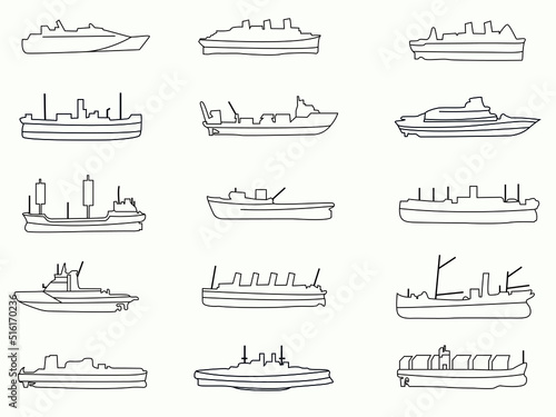 Leinwand Poster commercial and trade ship vessel line art icon