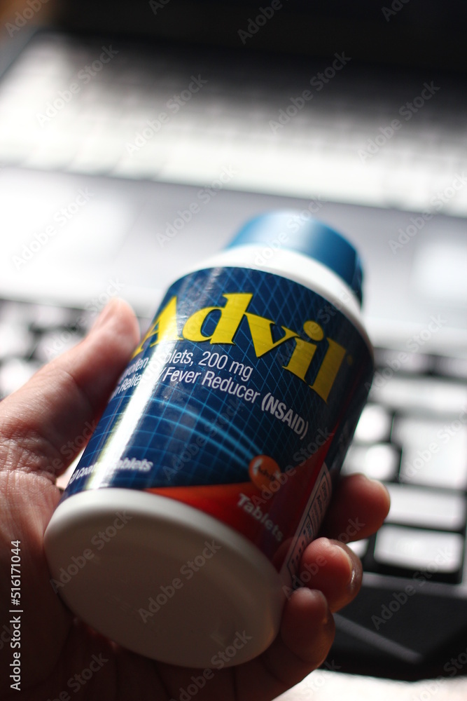 Washington, USA May 25 2022 pain reliever ibuprofen tablets 200 mg