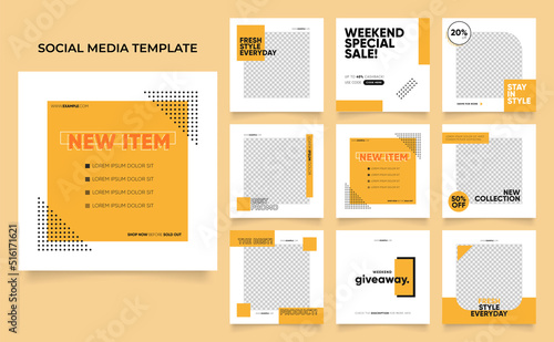 social media template banner blog fashion sale promotion. fully editable instagram and facebook square post frame puzzle organic sale poster. fresh yellow element shape vector background