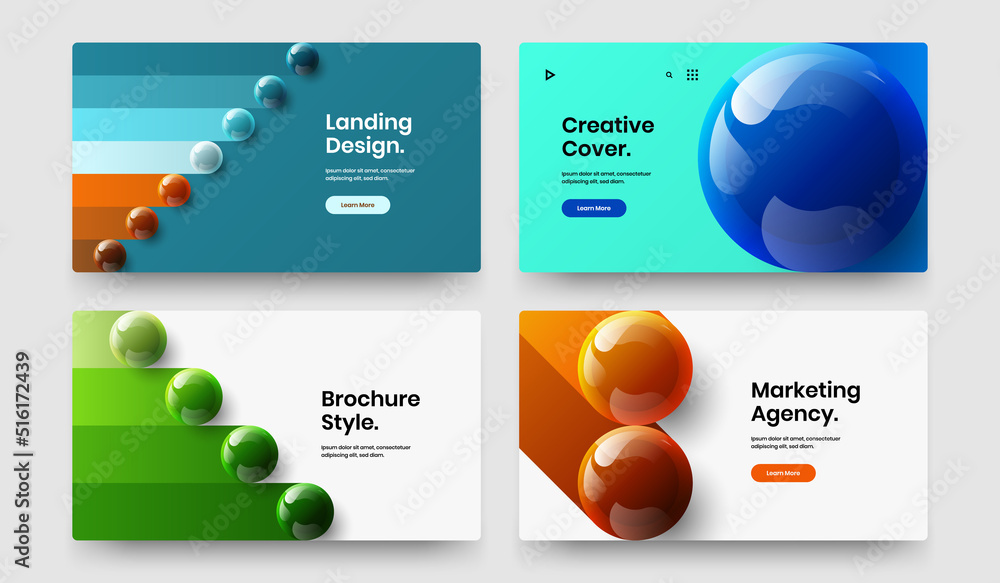 Clean realistic spheres booklet concept bundle. Creative company cover vector design template collection. Clean realistic spheres booklet concept bundle. Creative company cover vector design template collection.