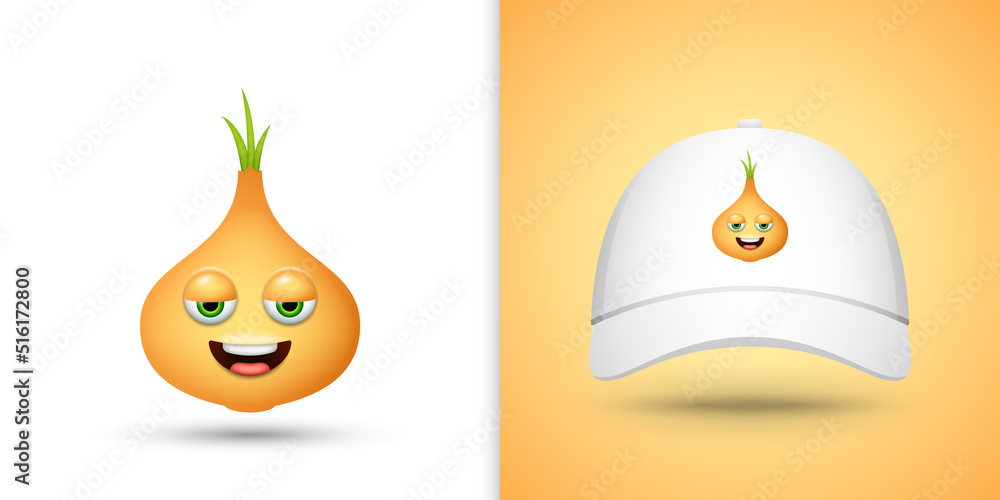 Fototapeta premium Yellow Onion on white baseball cap. Vector