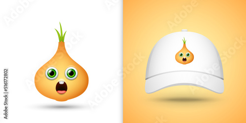 Yellow Onion on white baseball cap. Vector