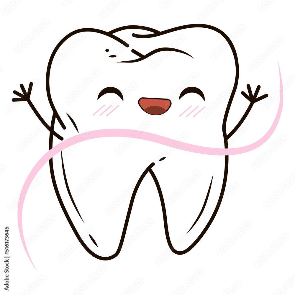 cute cartoon character tooth. use dental floss concept cute cartoon character tooth. use dental floss concept