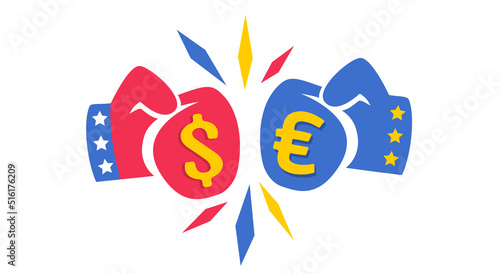 Vector vintage logo for a boxing with glove and money sings. Vintage emblem for business with boxing gloves and money. Dollar and Euro.