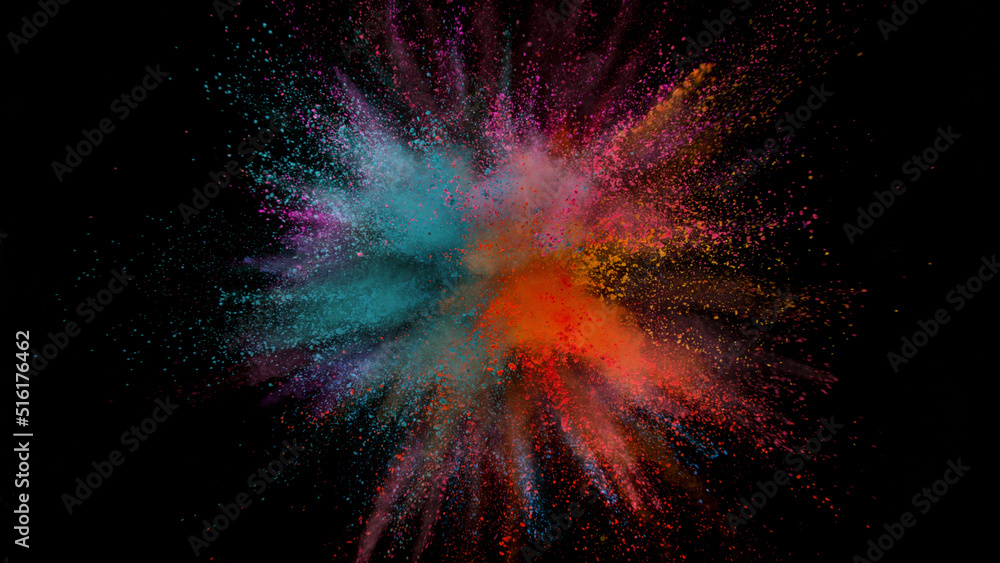 Freeze motion shot of color powder explosion - obrazy, fototapety, plakaty 