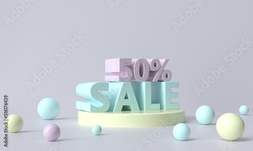 Mega sale up to 50 off, creative poster, 3D typographical background with place for text