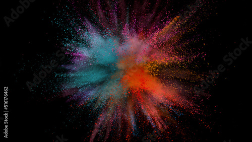 Fotografie, Obraz Freeze motion shot of color powder explosion