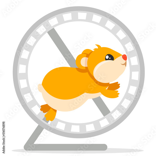 Hamster runs in a wheel on a white. Character