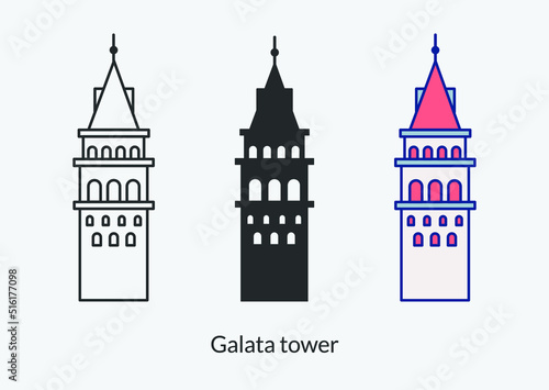 Galata tower in Istanbul icon in different style vector illustration. Galata tower in Istanbul vector icons designed filled, outline, line and stroke style for mobile concept and web design.  photo
