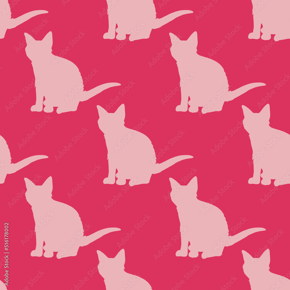 Seamless pattern with light pink cats on pink background. Vector image.