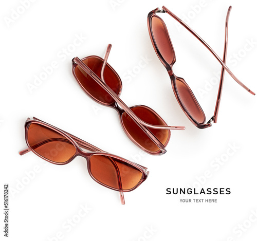 Sunglasses on white background creative layout.