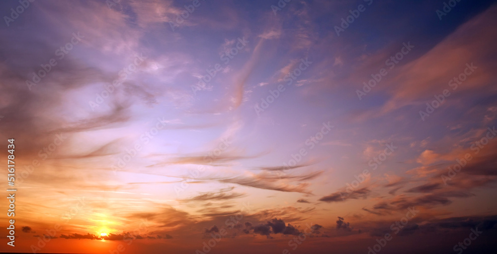 Dramatic and impressive sunset sky  background, beauty in nature landscape