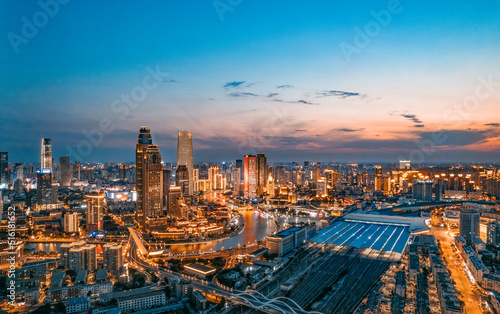 Night aerial shot of Tianjin city