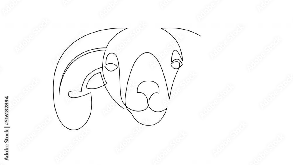 Self drawing animation of single continuous line sheep head for business logo identity. Lamb mascot emblem concept for ranch icon. Animated one line ram head. Self drawing animation of single continuous line sheep head for business logo identity. Lamb mascot emblem concept for ranch icon. Animated one line ram head.