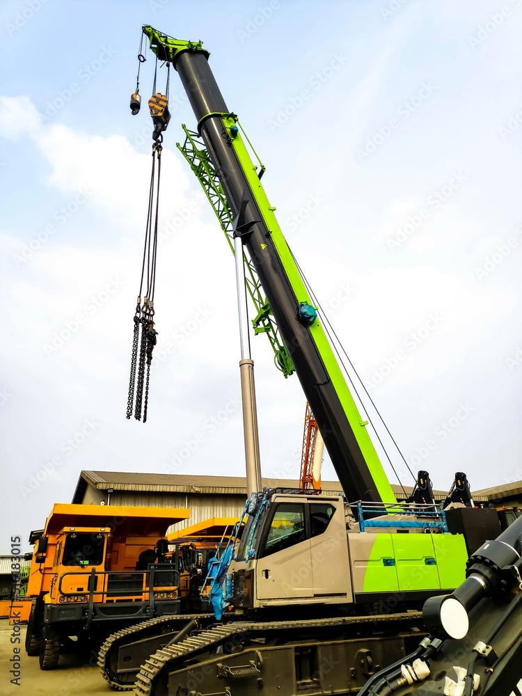Heavy equipment of crawler crane. Heavy crane with track drive Heavy equipment of crawler crane. Heavy crane with track drive