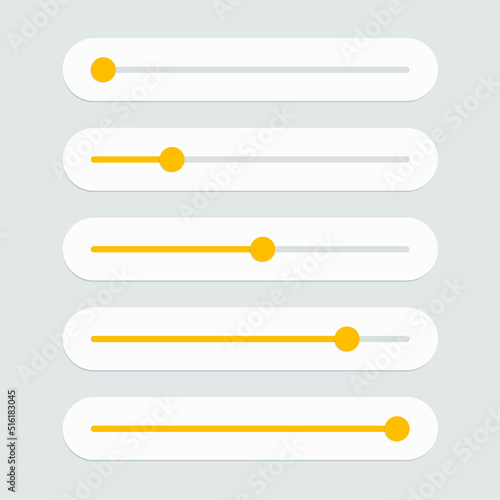 Media, Music sound, Adjustment slider bar interface with shadow effect isolated on grey background. Vector illustration.