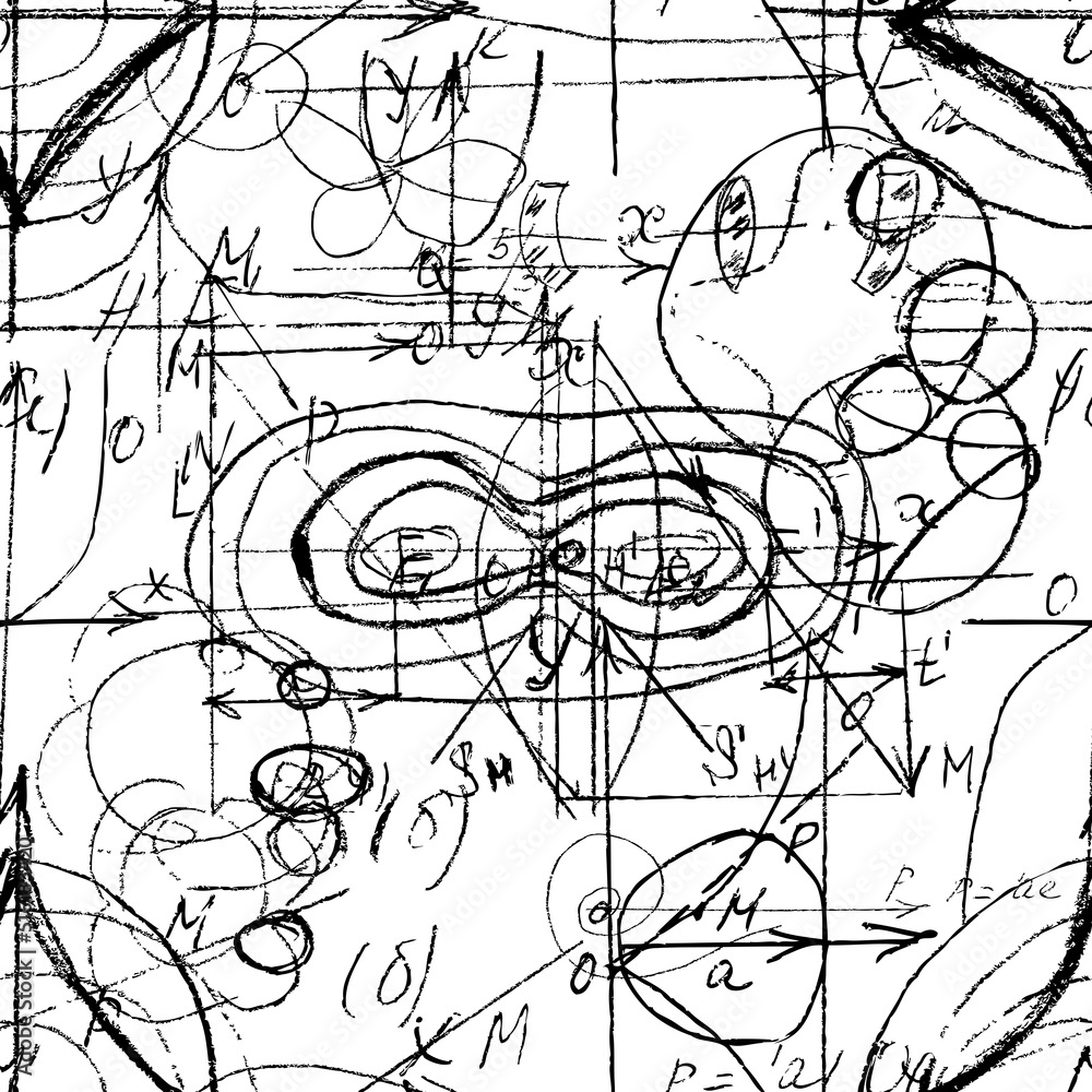 Mathematical seamless texture with handwritten math, algebra and geometry formulas and graphs, functions, calculations and operations. Vector. Mathematical seamless texture with handwritten math, algebra and geometry formulas and graphs, functions, calculations and operations. Vector.