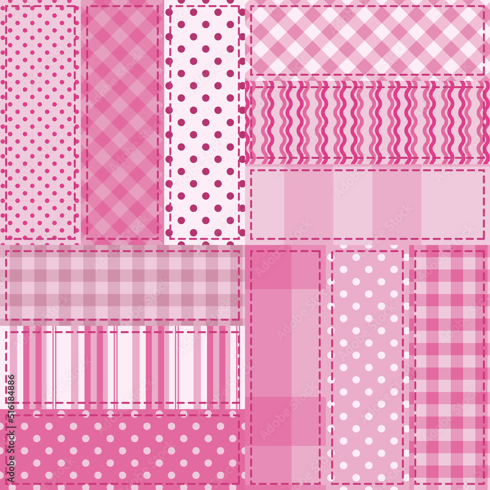 Seamless vector background of pink fabric pieces for clothes, textiles and interior girls