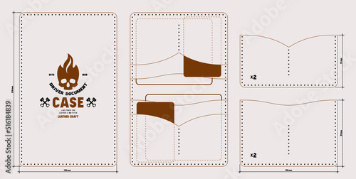 Leather craft sewing pattern for driver document case