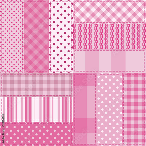 Seamless vector background of pink fabric pieces for clothes, textiles and interior girls