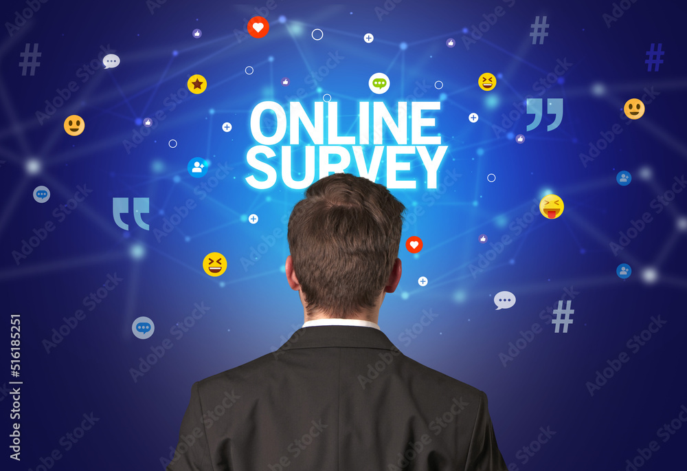 Rear view of a businessman, social media concept Rear view of a businessman, social media concept