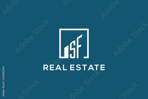 Letter SF square line with building logo design, creative monogram logo style for real estate company