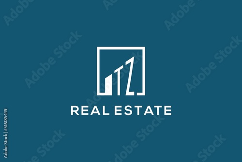 Letter TZ square line with building logo design, creative monogram logo style for real estate company photo