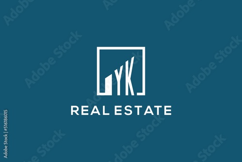 Letter YK square line with building logo design, creative monogram logo style for real estate company photo