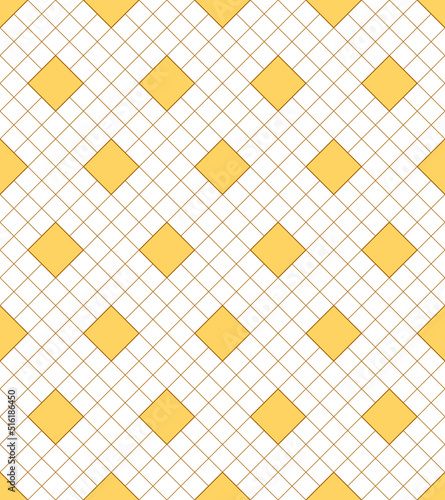 Vector seamless abstract geometric pattern, with yellow squares and mesh on a white background.
