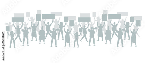 Women support protest. People crowd with blank placards . Street demonstration vector concept. Protest poster illustration, political revolution, demonstration. 