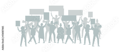 People crowd with blank placards . Street demonstration vector concept. Protest poster illustration  political revolution  demonstration. Protest of an aggressive person at a political meeting.