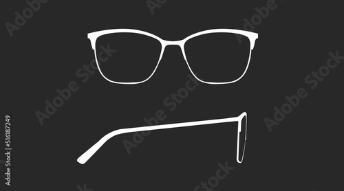 Vector isolated Illustration of a Women Glasses Frame. Black glasses Frame Front and Side View